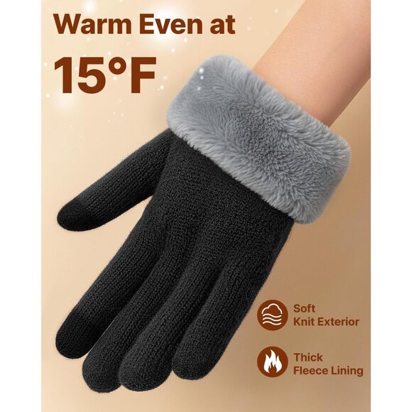 Winter Gloves for Women Men – Warm Touchscreen Knit, Thermal Wool Lining Cold We - Picture 3 of 7